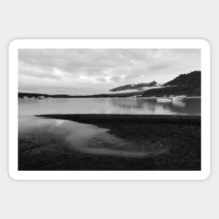 Skaftafell Glacier Lake - Black & White Sticker